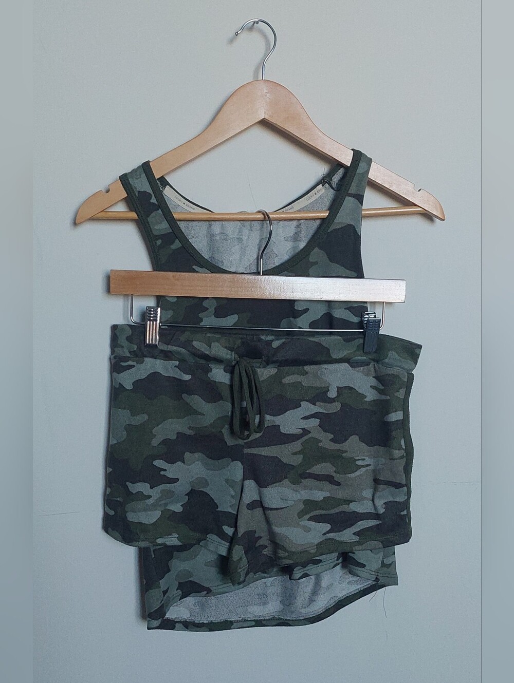 Lucky Brand Camo Tank Top and Drawstring Shorts Sleepwear Set - Olive Green Camo